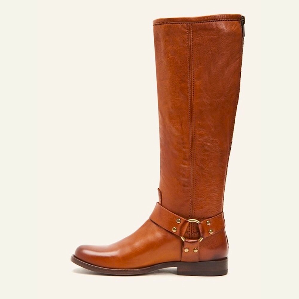 Frye Phillip Harness Cognac Leather Tall Boots - Picture 3 of 16